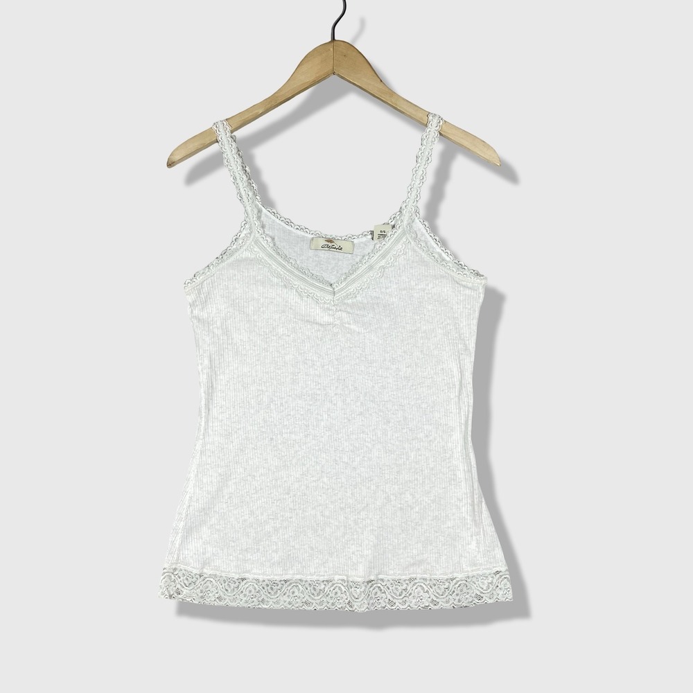 Bob Timberlake Camisole Women Large White Lace Trim Ribbed Coquette Aesthetic